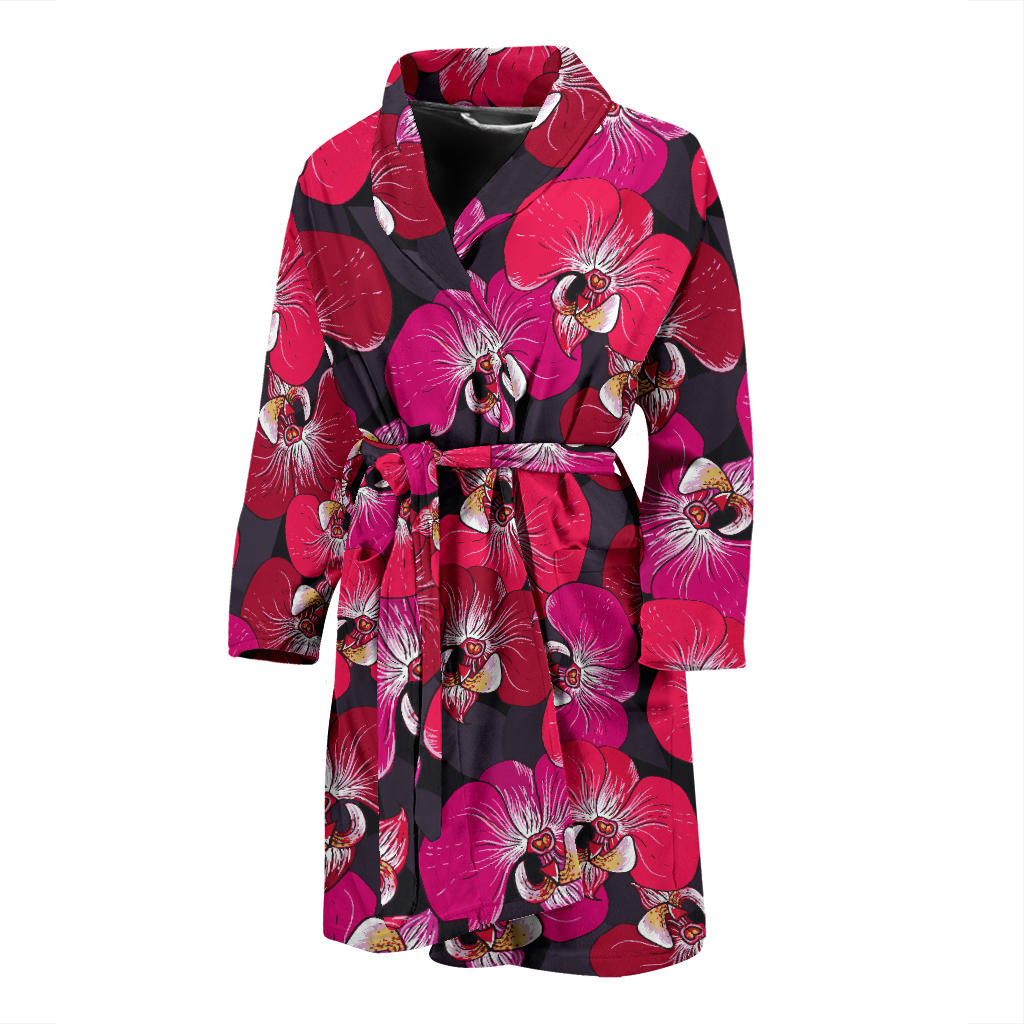 Orchid Red Pattern Print Design OR05 Men Bathrobe