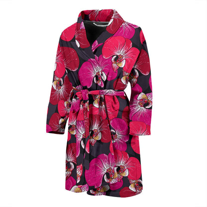 Orchid Red Pattern Print Design OR05 Men Bathrobe