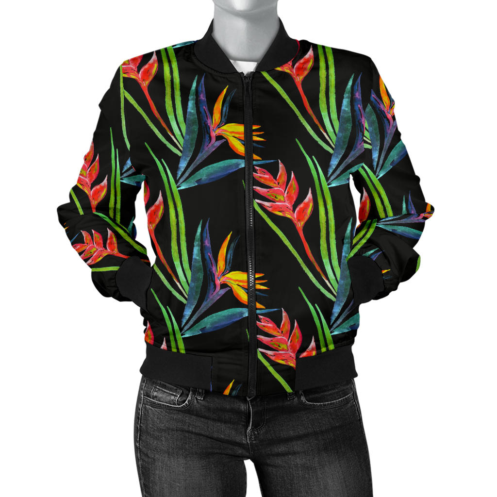Heliconia Pattern Print Design HL04 Women Bomber Jacket