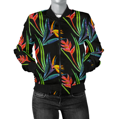Heliconia Pattern Print Design HL04 Women Bomber Jacket