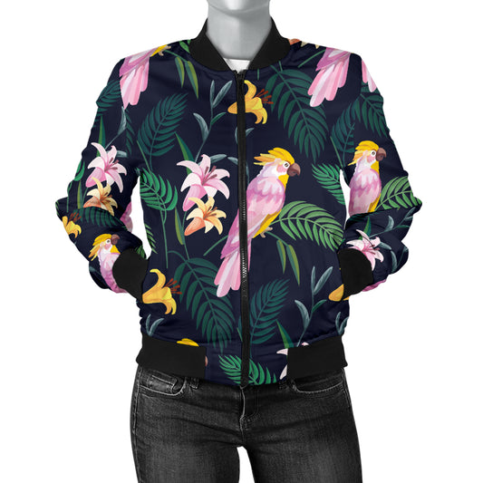 Cockatoo Pattern Print Design 03 Women's Bomber Jacket