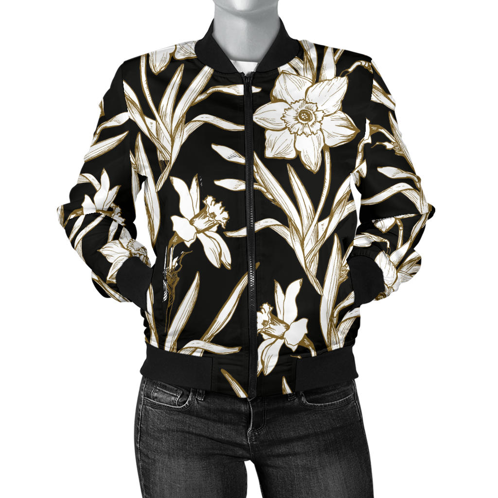 Daffodils Pattern Print Design DF06 Women Bomber Jacket