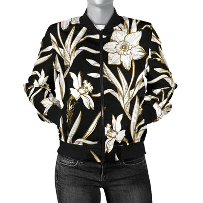Daffodils Pattern Print Design DF06 Women Bomber Jacket