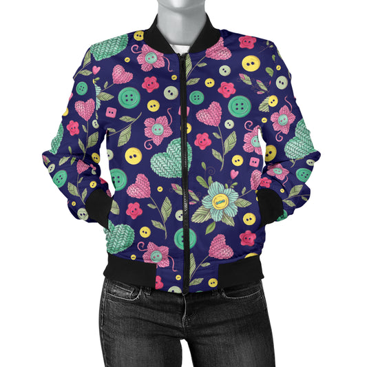 Crochet Pattern Print Design 02 Women's Bomber Jacket