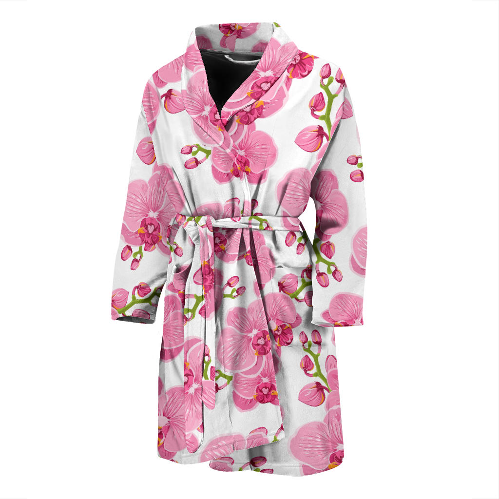 Orchid Pink Pattern Print Design OR07 Men Bathrobe