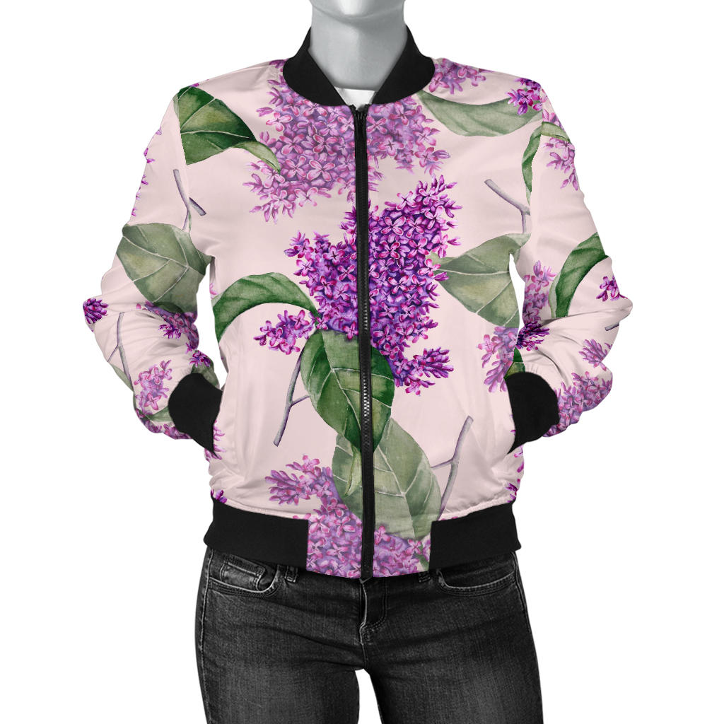 Lilac Pattern Print Design LI02 Women Bomber Jacket