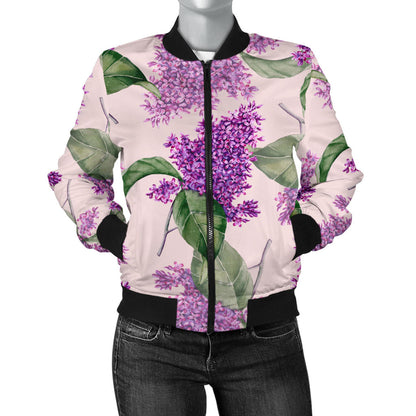Lilac Pattern Print Design LI02 Women Bomber Jacket