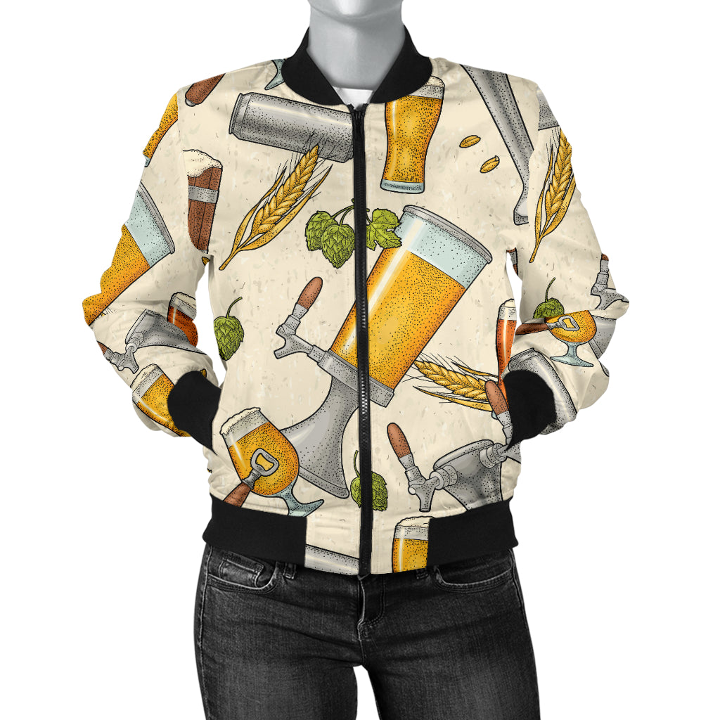 Beer Pattern Print Design 05 Women's Bomber Jacket