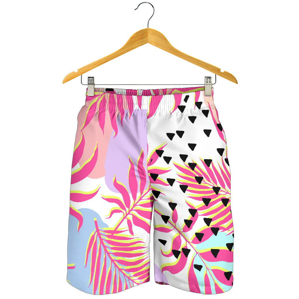 Pink Tropical Palm Leaves Mens Shorts