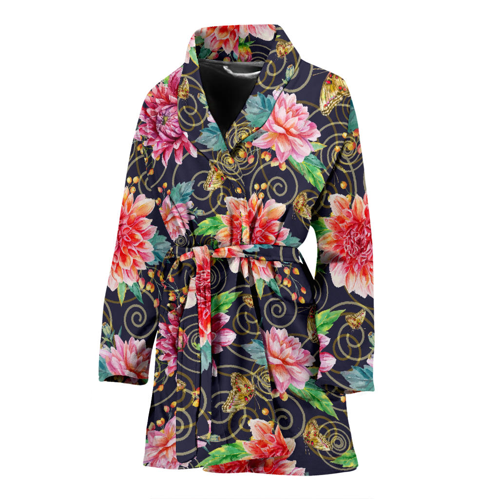 Dahlia Pattern Print Design DH02 Women Bathrobe