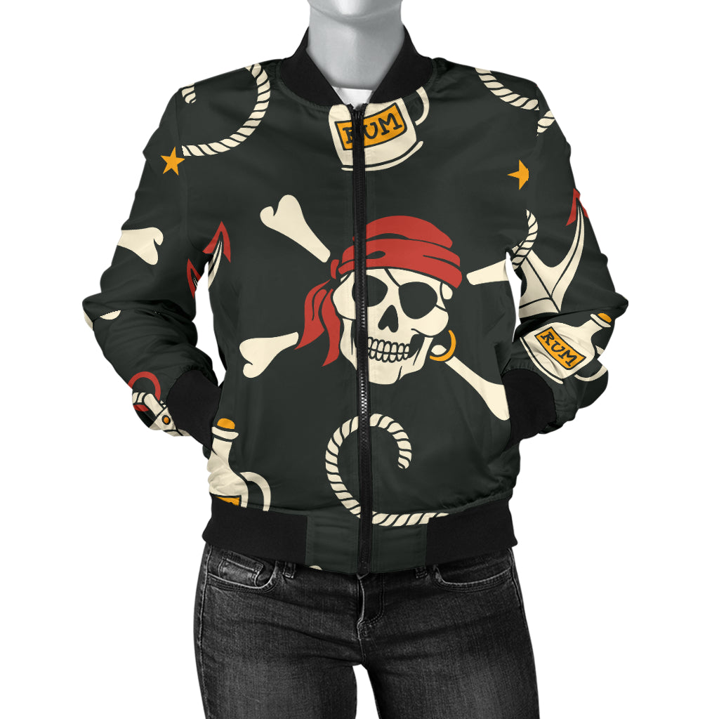 Pirate Pattern Print Design A02 Women's Bomber Jacket