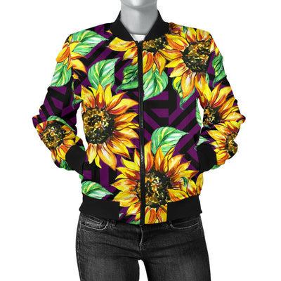 Sunflower Pattern Print Design SF012 Women Bomber Jacket