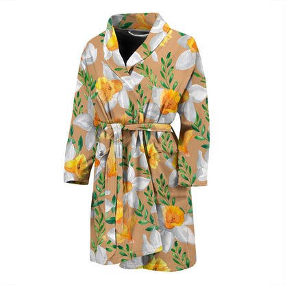 Daffodils Pattern Print Design DF04 Men Bathrobe