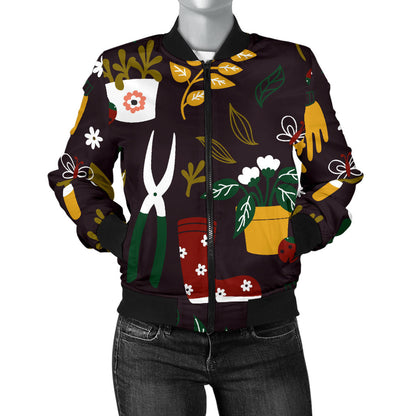 Gardening Pattern Print Design G05 Women Bomber Jacket