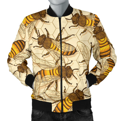 Bee Pattern Print Design BEE05 Men Bomber Jacket