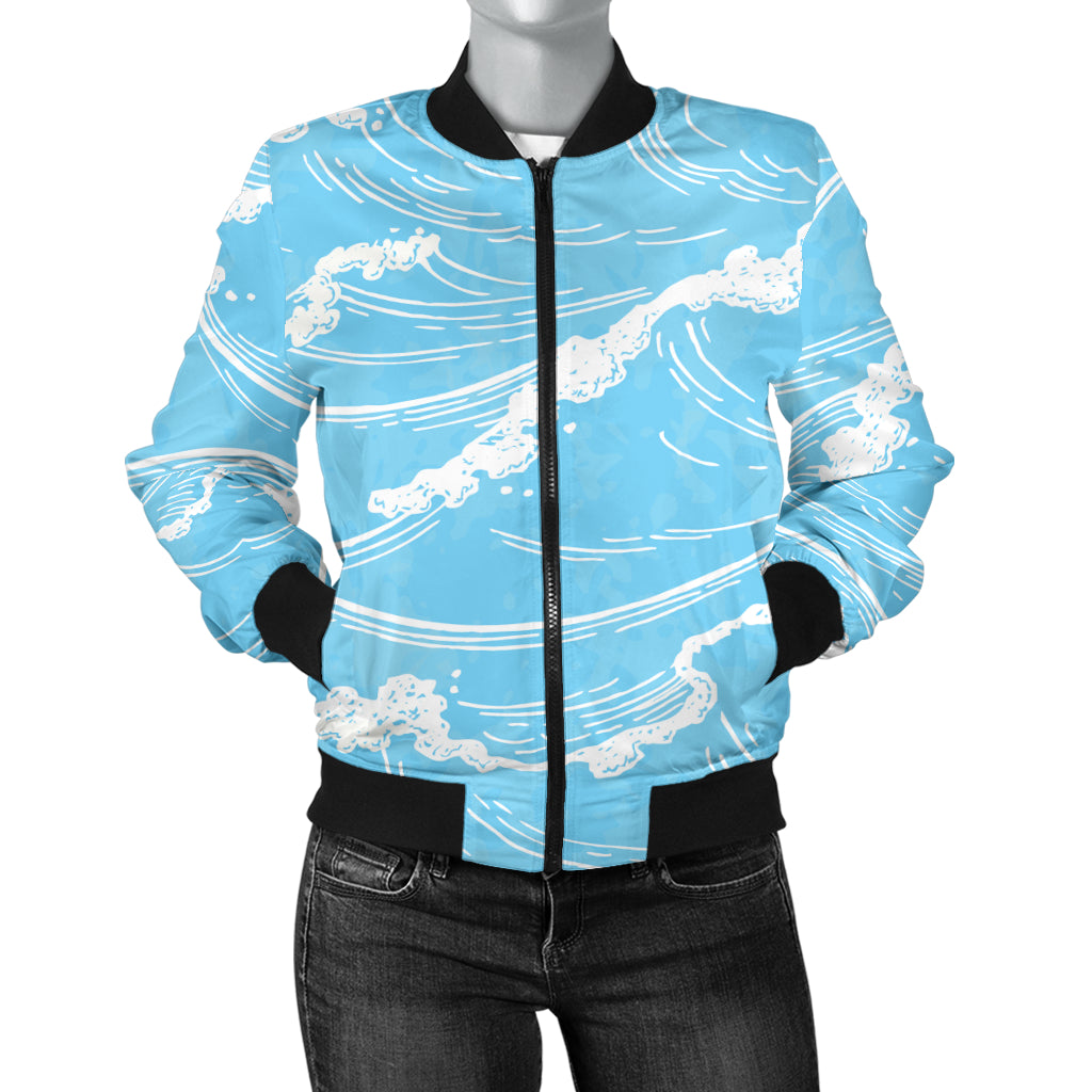 Ocean Wave Pattern Print Design A01 Women's Bomber Jacket