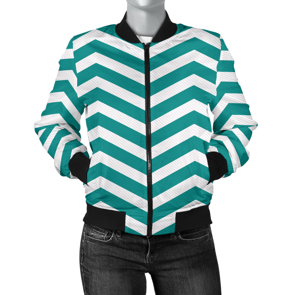Chevron Teal Pattern Print Design 02 Women's Bomber Jacket