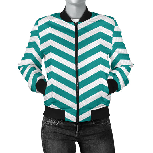 Chevron Teal Pattern Print Design 02 Women's Bomber Jacket