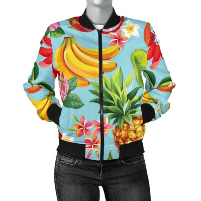 Tropical Fruits Pattern Print Design TF01 Women Bomber Jacket