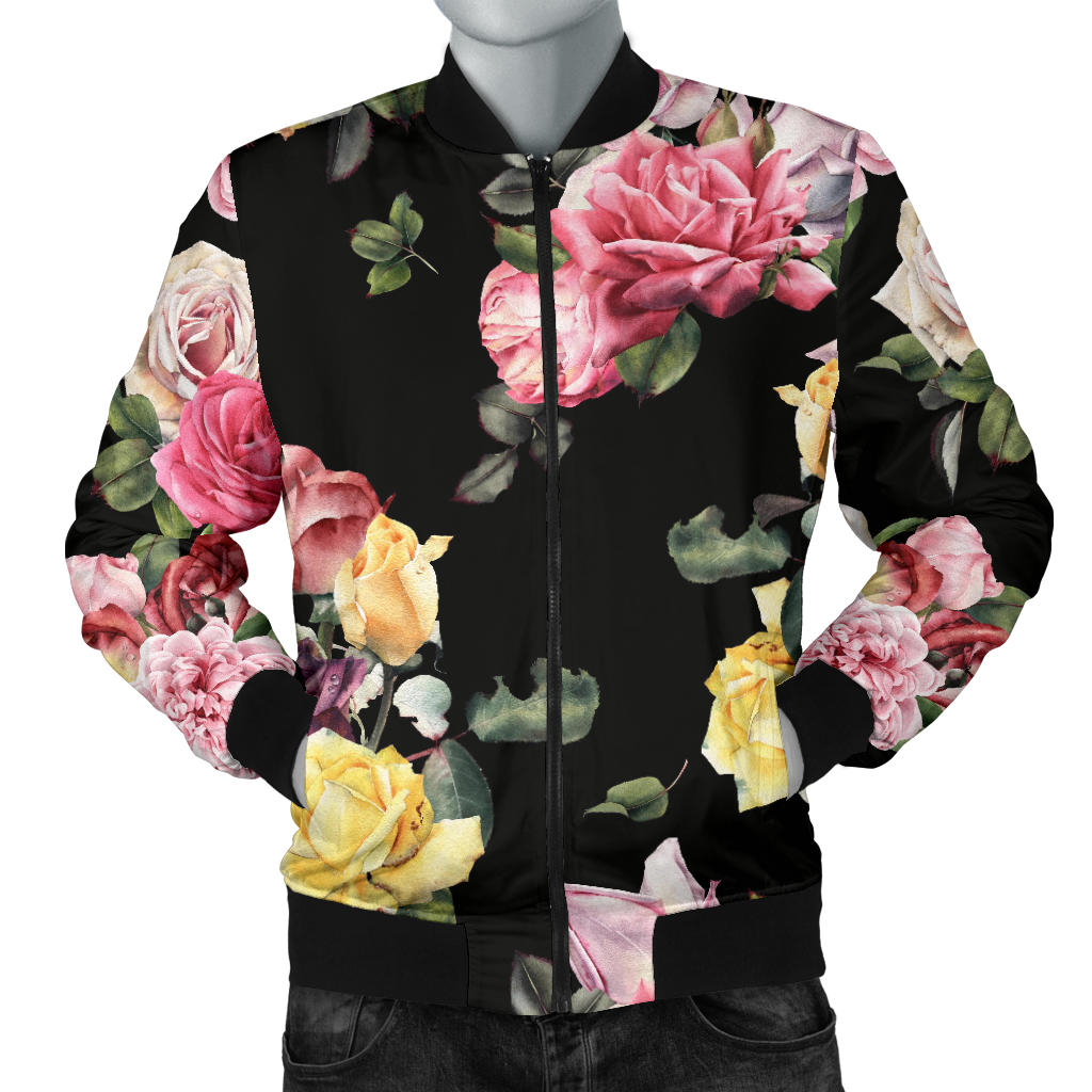 Rose Pattern Print Design RO010 Men Bomber Jacket