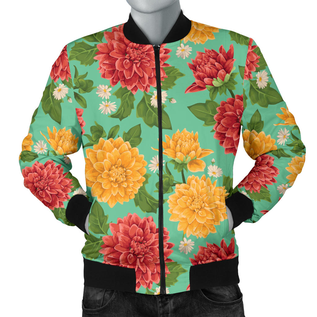 Dahlia Pattern Print Design DH011 Men Bomber Jacket