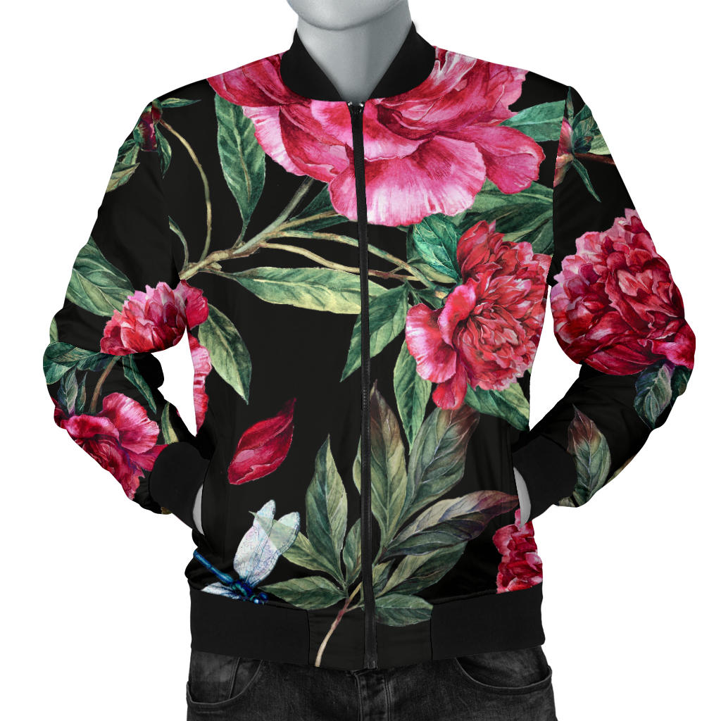Peony Pattern Print Design PE04 Men Bomber Jacket