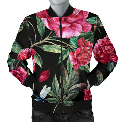 Peony Pattern Print Design PE04 Men Bomber Jacket
