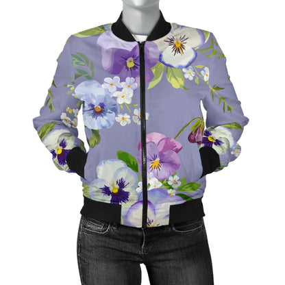 Pansy Pattern Print Design PS05 Women Bomber Jacket