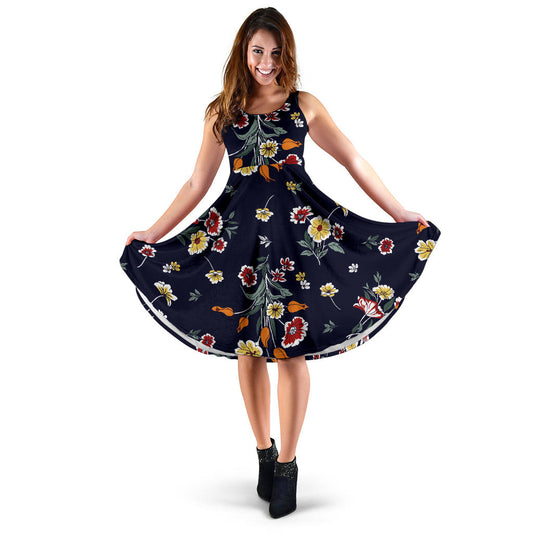 Summer Floral Pattern Print Design SF01 Midi Dress