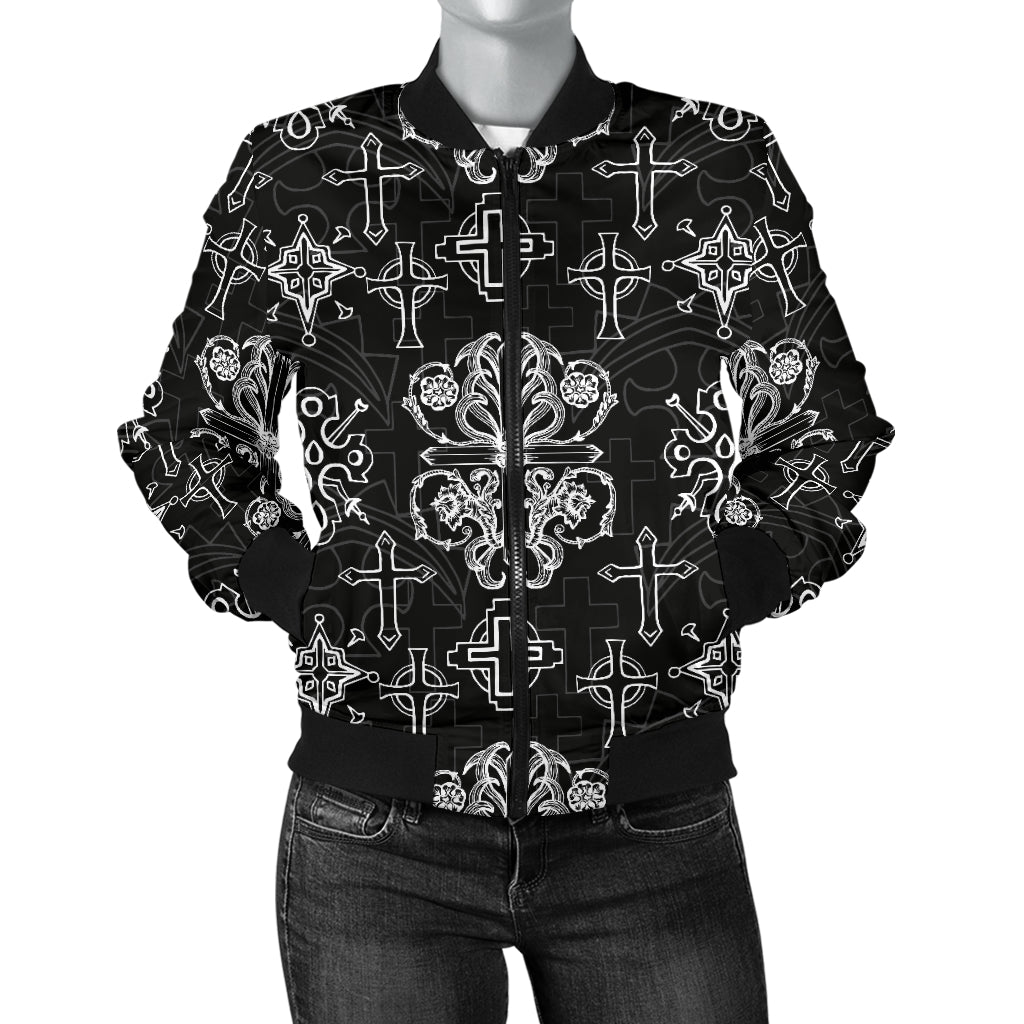 Cross Pattern Print Design 04 Women's Bomber Jacket