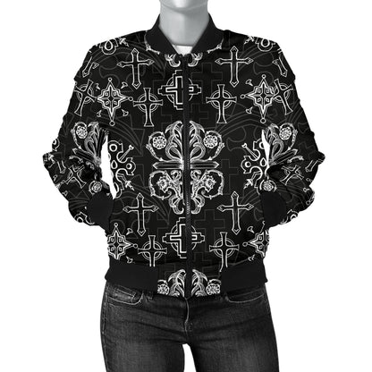 Cross Pattern Print Design 04 Women's Bomber Jacket