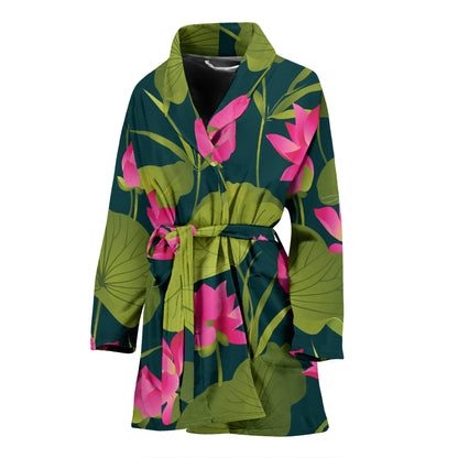 Water Lily Pattern Print Design WL09 Women Bathrobe