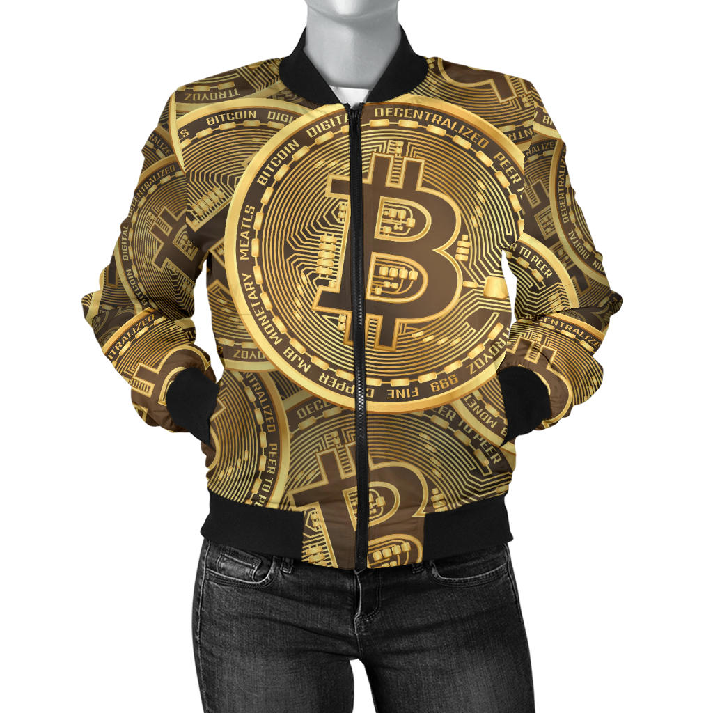 Bitcoin Pattern Print Design DO01 Women Bomber Jacket