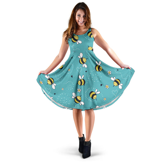 Bee Pattern Print Design BEE02 Midi Dress