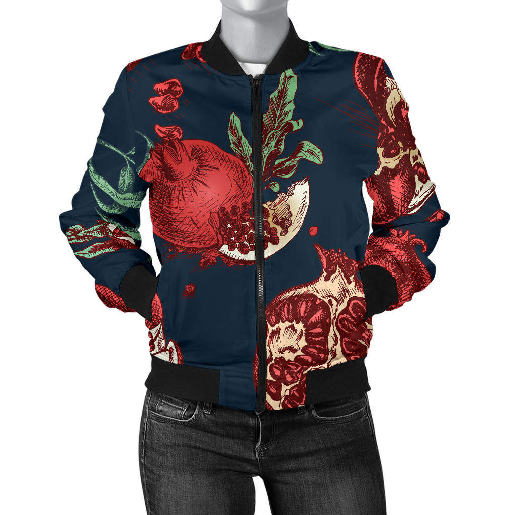 Pomegranate Pattern Print Design PG04 Women Bomber Jacket
