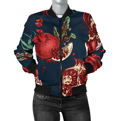 Pomegranate Pattern Print Design PG04 Women Bomber Jacket