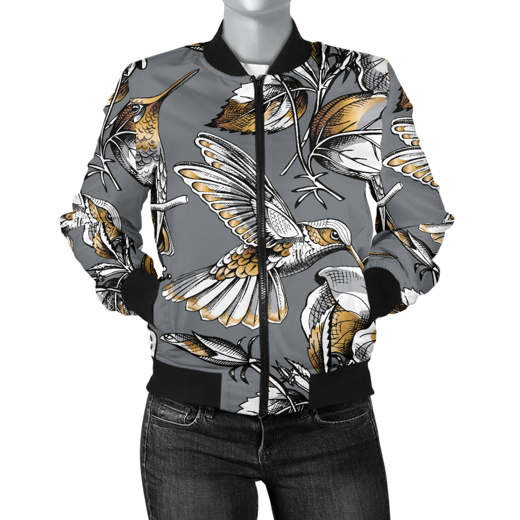 Hummingbird Pattern Print Design 02 Women's Bomber Jacket