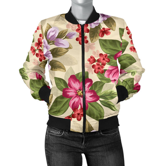 Summer Floral Pattern Print Design SF08 Women Bomber Jacket