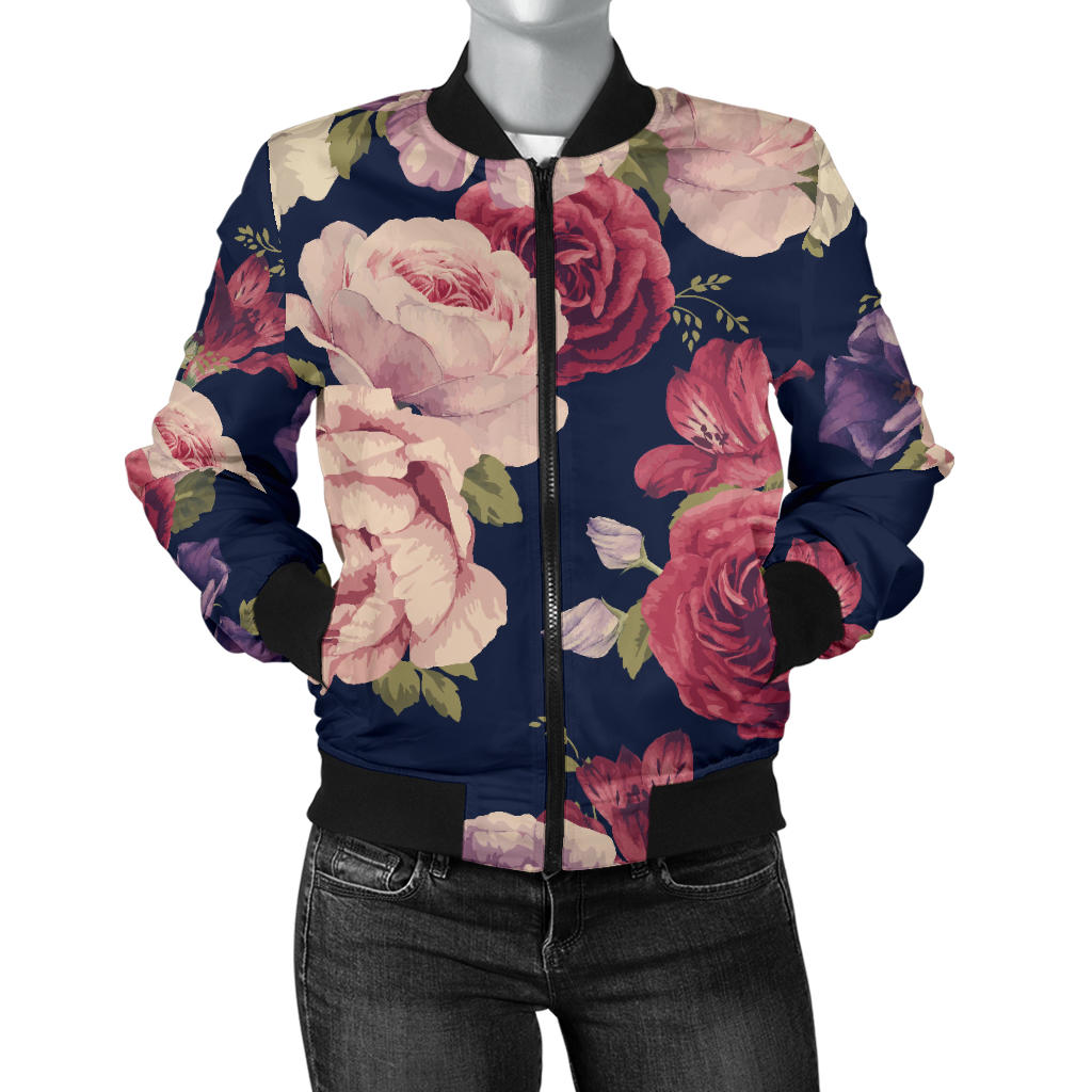 Peony Pattern Print Design PE03 Women Bomber Jacket