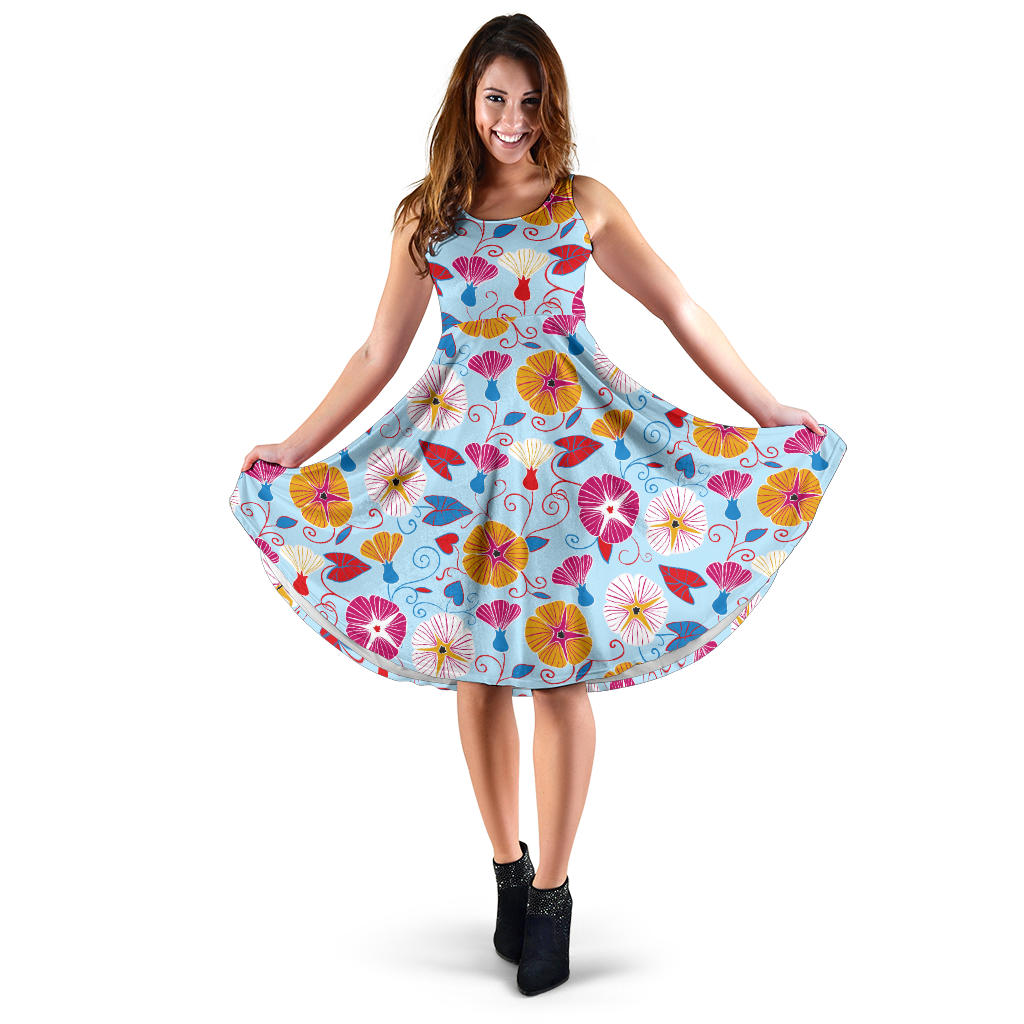 Morning Glory Pattern Print Design MG06 Midi Dress