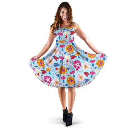Morning Glory Pattern Print Design MG06 Midi Dress
