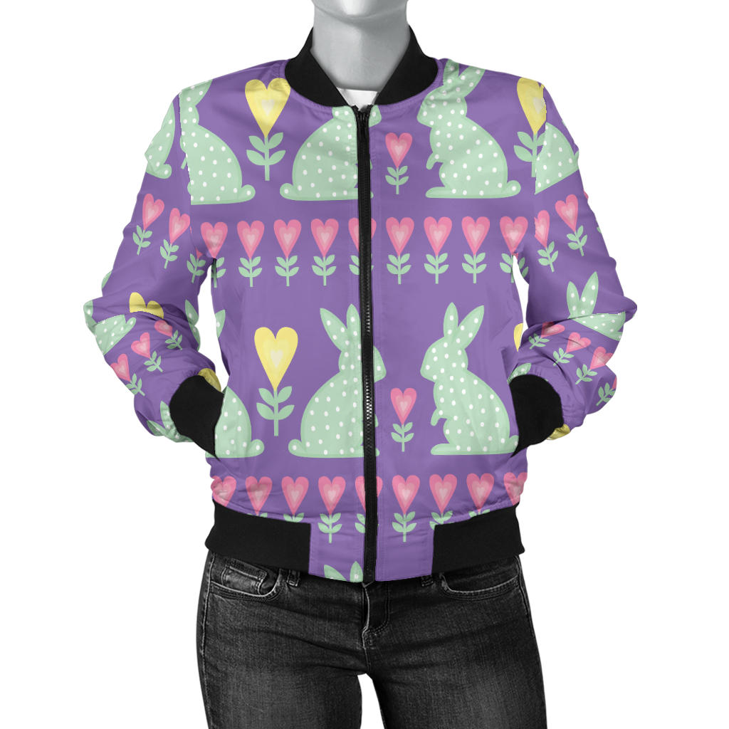 Rabbit Pattern Print Design RB01 Women Bomber Jacket
