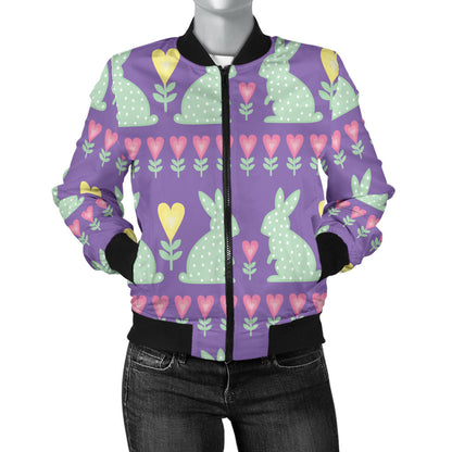 Rabbit Pattern Print Design RB01 Women Bomber Jacket