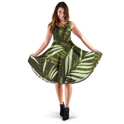 Palm Leaves Pattern Print Design PL05 Midi Dress