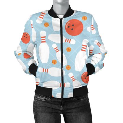 Bowling Pattern Print Design 09 Women's Bomber Jacket