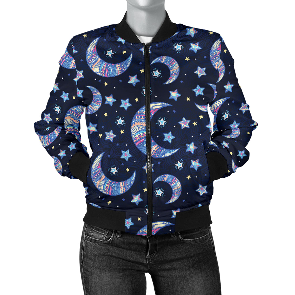 Celestial Moon Pattern Print Design 03 Women's Bomber Jacket
