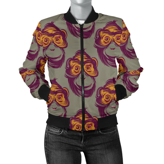 Chimpanzee Pattern Print Design 02 Women's Bomber Jacket