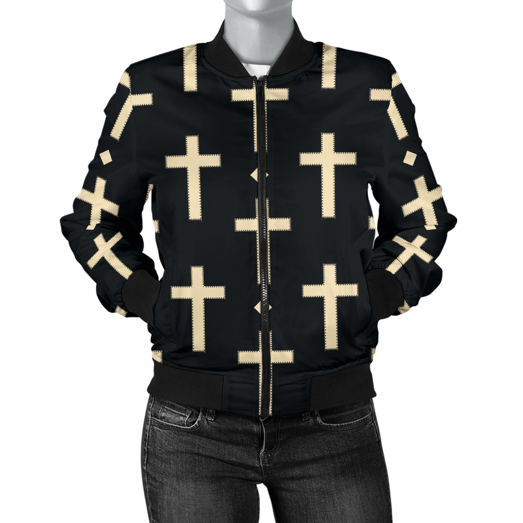 Cross Pattern Print Design 03 Women's Bomber Jacket