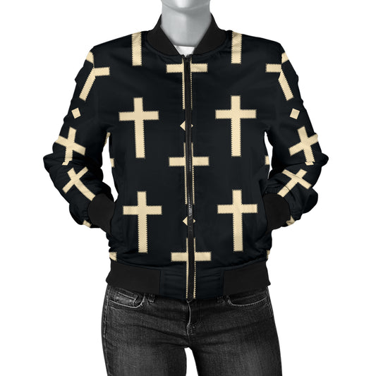Cross Pattern Print Design 03 Women's Bomber Jacket