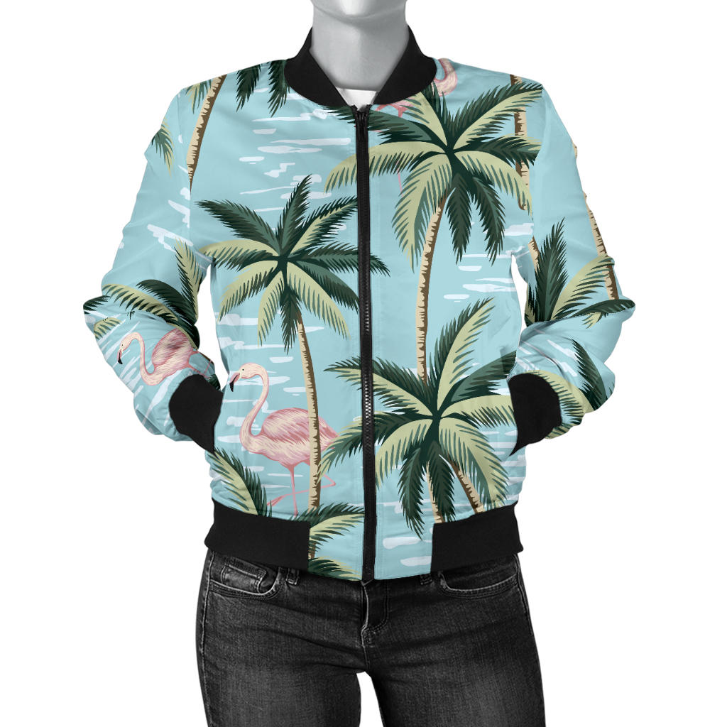 Palm Tree Pattern Print Design PT05 Women Bomber Jacket